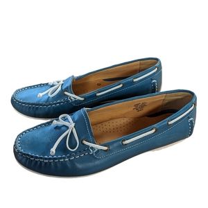 L.L. Bean Turquoise Teal Green Leather Slip On Boat Shoes Moccasins Size…